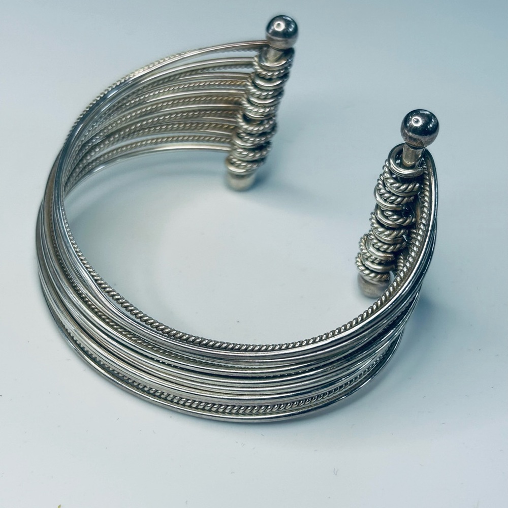 925 Thailand Sterling Silver Multi Strand Cuff Bracelet 42 Grams